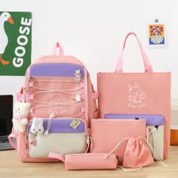 Sac à Dos Multifonctionnel Kawaii Grand Volume Imperméable et Résistant 5Pcs Rose SACKDS33RS - حقيبة ظهر بعدة قطع بتصميم كاوايي 1