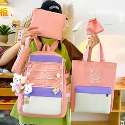 Sac à Dos Multifonctionnel Kawaii Grand Volume Imperméable et Résistant 5Pcs Rose SACKDS33RS - حقيبة ظهر بعدة قطع بتصميم كاوايي 2