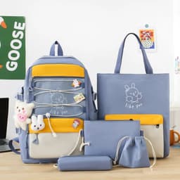 Sac à Dos Multifonctionnel Kawaii Grand Volume Imperméable et Résistant 5Pcs Bleu SACKDS33BL - حقيبة ظهر بعدة قطع بتصميم كاوايي 1
