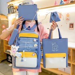 Sac à Dos Multifonctionnel Kawaii Grand Volume Imperméable et Résistant 5Pcs Bleu SACKDS33BL - حقيبة ظهر بعدة قطع بتصميم كاوايي 2