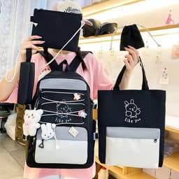 Sac à Dos Multifonctionnel Kawaii Grand Volume Imperméable et Résistant 5Pcs Noir SACKDS33N - حقيبة ظهر بعدة قطع بتصميم كاوايي 2