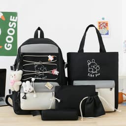 Sac à Dos Multifonctionnel Kawaii Grand Volume Imperméable et Résistant 5Pcs Noir SACKDS33N - حقيبة ظهر بعدة قطع بتصميم كاوايي 1
