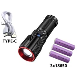 Lampe Torche 100W avec Batterie Lithium 18650*3 Portée de 1 à 1,5 km, mise au point réglable – مصباح يدوي عالي الطاقة مع بطارية ليثيوم 7