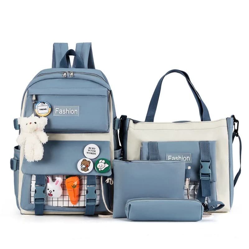 Ensemble de sacs d’école Kawai pour adolescents 4Pcs HAOLIDA V1 Bleu – محفظة 4 قطع كاواي أزرق